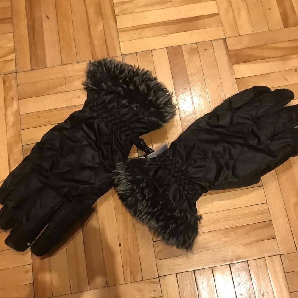 Old Navy Black and Gray Winter Gloves with Faux Fur Trim​​​​